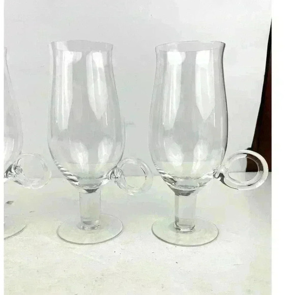 VTG Set of 4 Hand Blown Goblet Style Pedestal Cups Handle Clear Glass 7.5" Tall - Picture 2 of 14